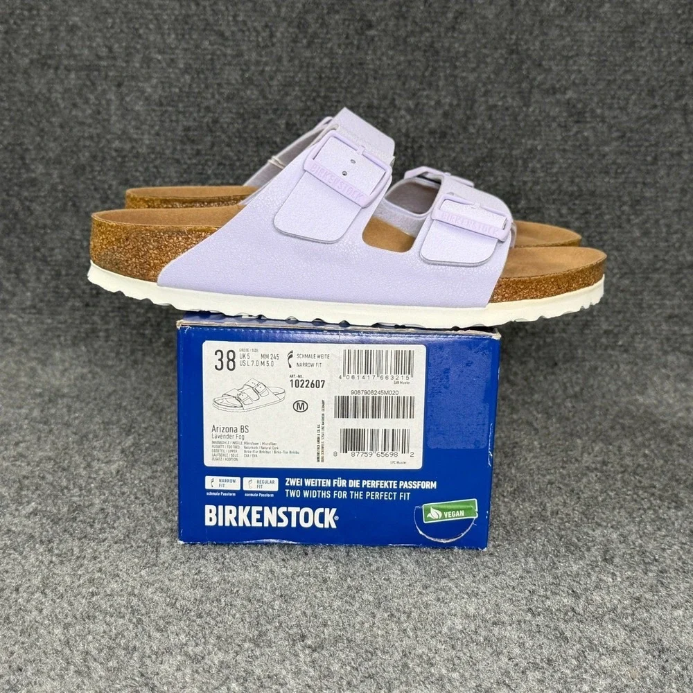 Birkenstock Arizona Sandal Womens 7 Lavender Fog Birkibuc Buckle Slide Flip Flop